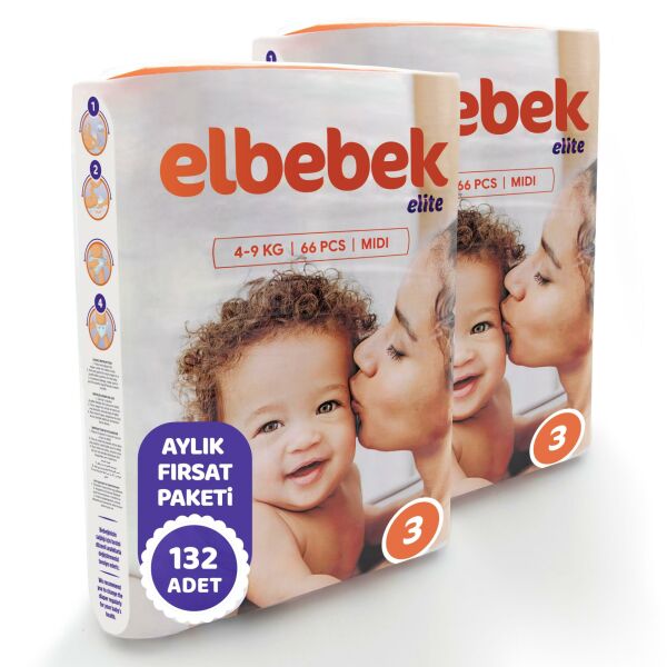 ELBEBEK ELİTE BEBEK BEZİ 3 NUMARA MİDİ 132 ADET