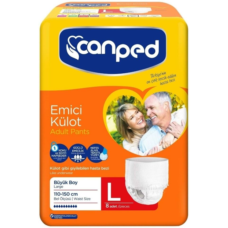 Canped Emici Külot 8 Adet // L Bel Ölçüsü : 110 - 150 Cm