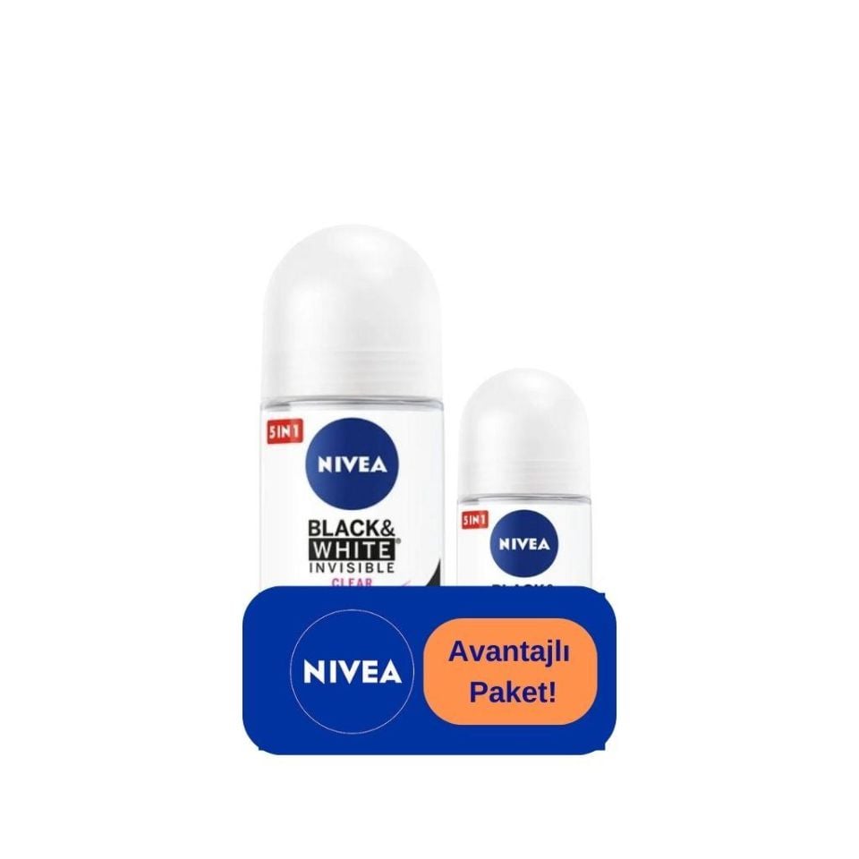 Nivea Kadın Roll-On Black & White Clear 50 ml + Roll-On 25 ml