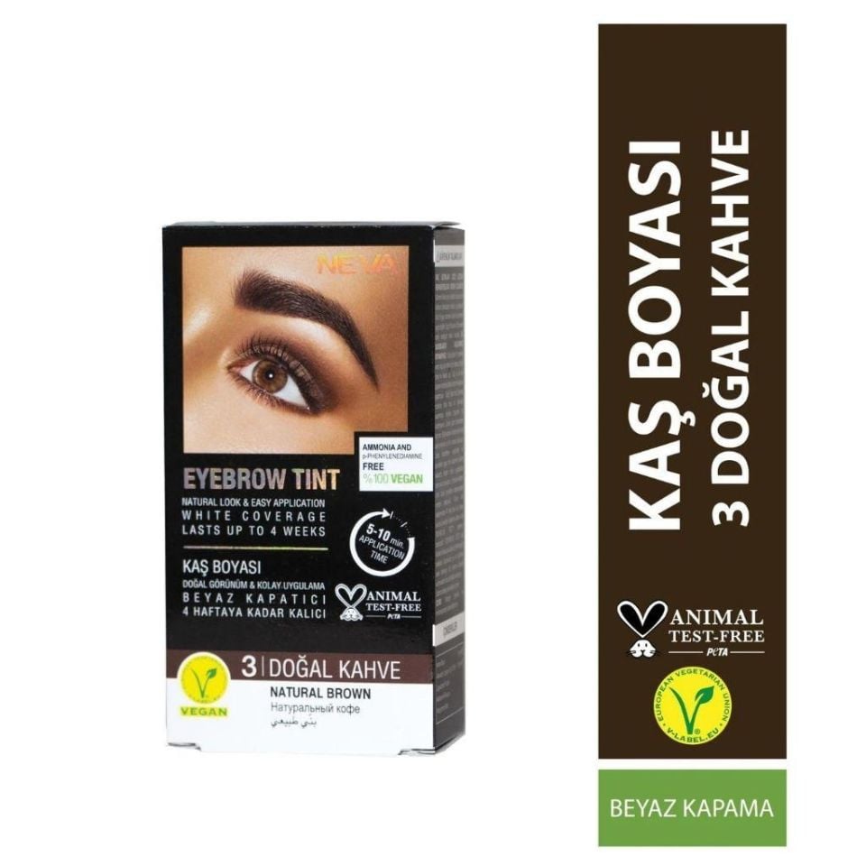 Neva Eyebrow Tint Vegan Kaş Boyası Seti 3 Doğal Kahve