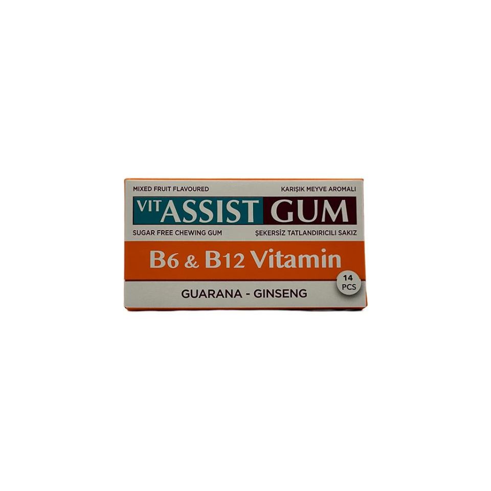 Venton Vit-Assist Gum B6 & B12 Vitamin ve Ginseng İlaveli Tatlandırıcılı Karışık Meyve Aromalı Şekersiz Sakız 14 lü x 18 Paket