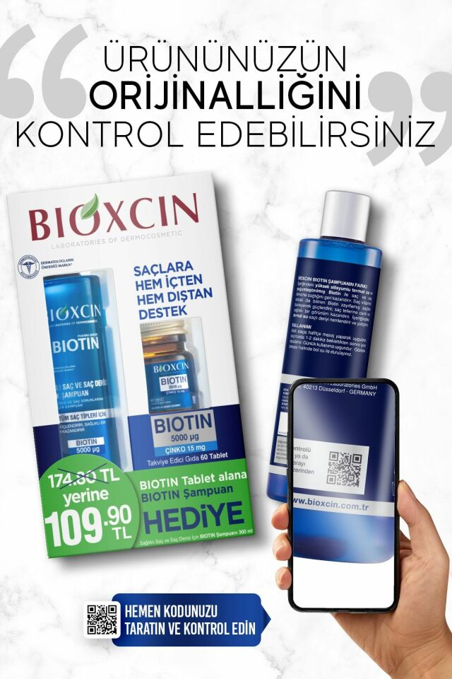 Bioxcin Biotin 5000 mg + Çinko 15 mg 60 Tablet + 300 ml Biotin Şampuan Hediyeli ( Özel Fiyat Etiketli )