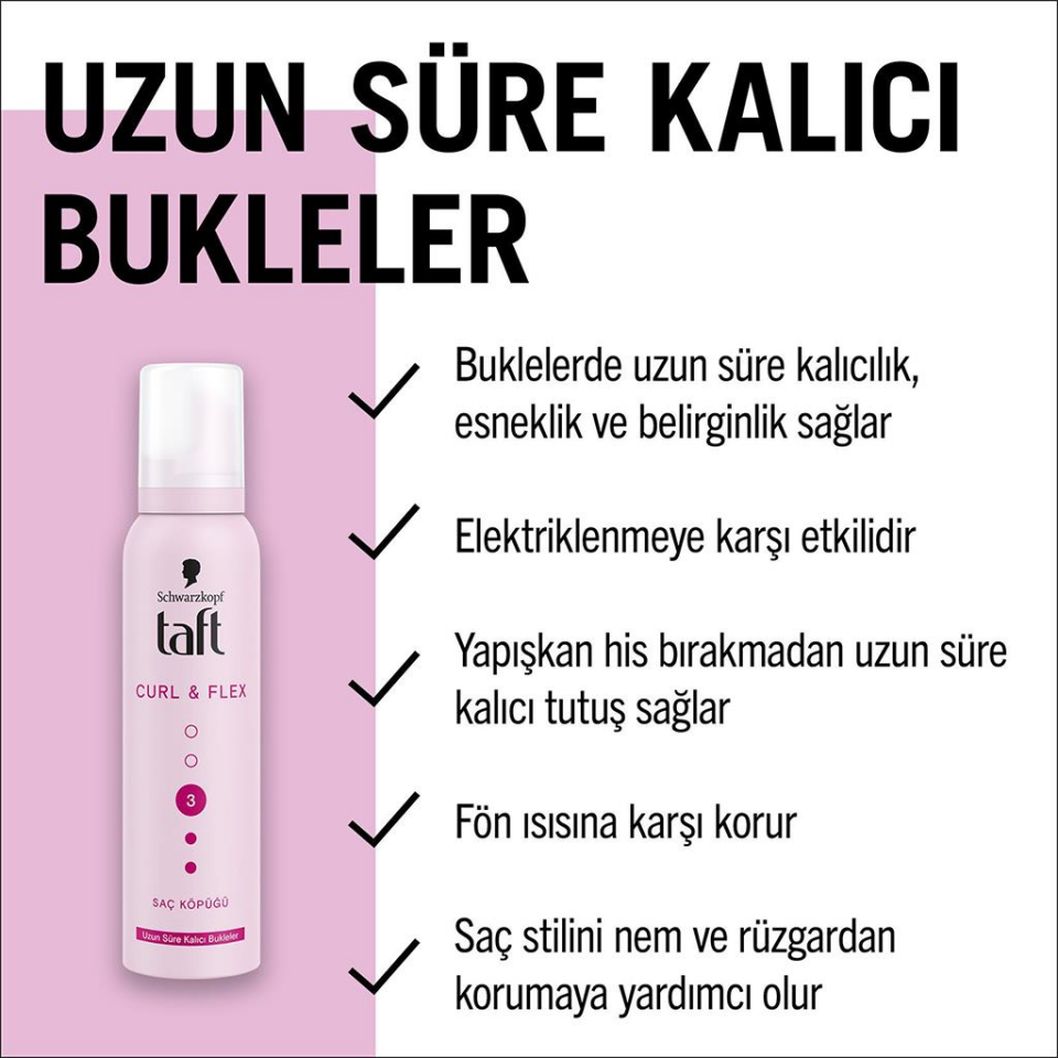 Taft Saç Köpüğü Curl & Flex No: 3 Uzun Süre Kalıcı Bukleler 150 ml