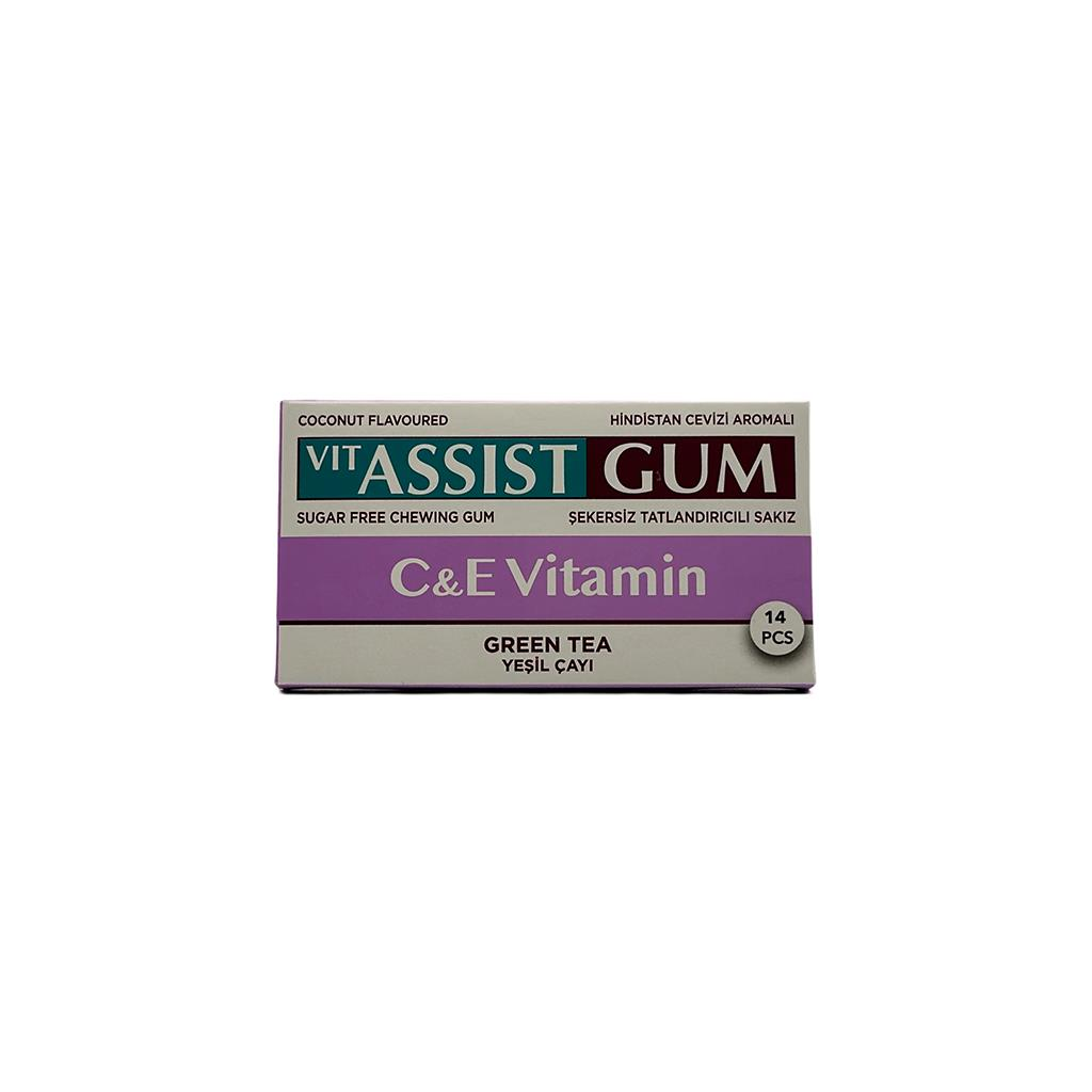 Venton Vit-Assist Gum C & E Vitamin ve Yeşil Çay İlaveli Tatlandırıcılı Hindistan Cevizi Aromalı Şekersiz Sakız 14 lü