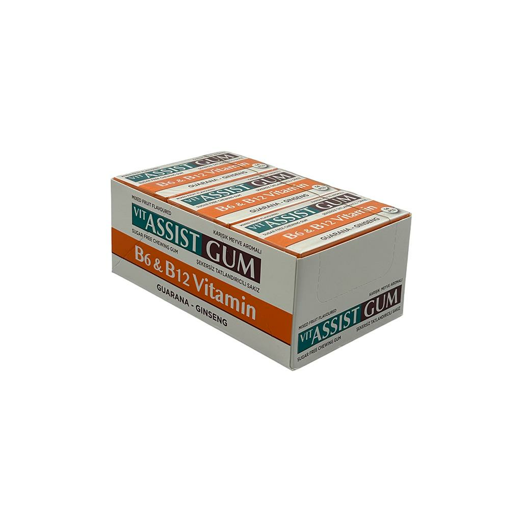 Venton Vit-Assist Gum B6 & B12 Vitamin ve Ginseng İlaveli Tatlandırıcılı Karışık Meyve Aromalı Şekersiz Sakız 14 lü x 18 Paket