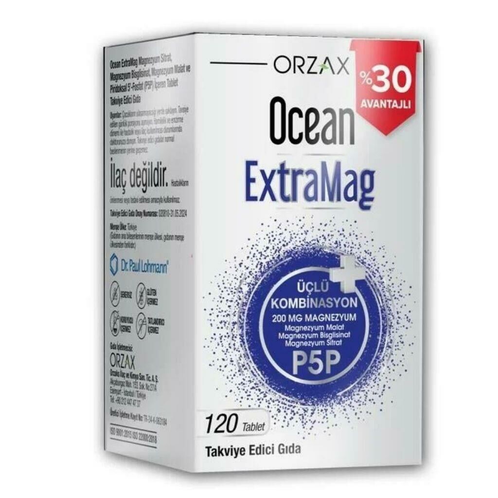 Ocean Extramag Üçlü Kombinasyon 200 Mg Magnezyum 120 Tablet