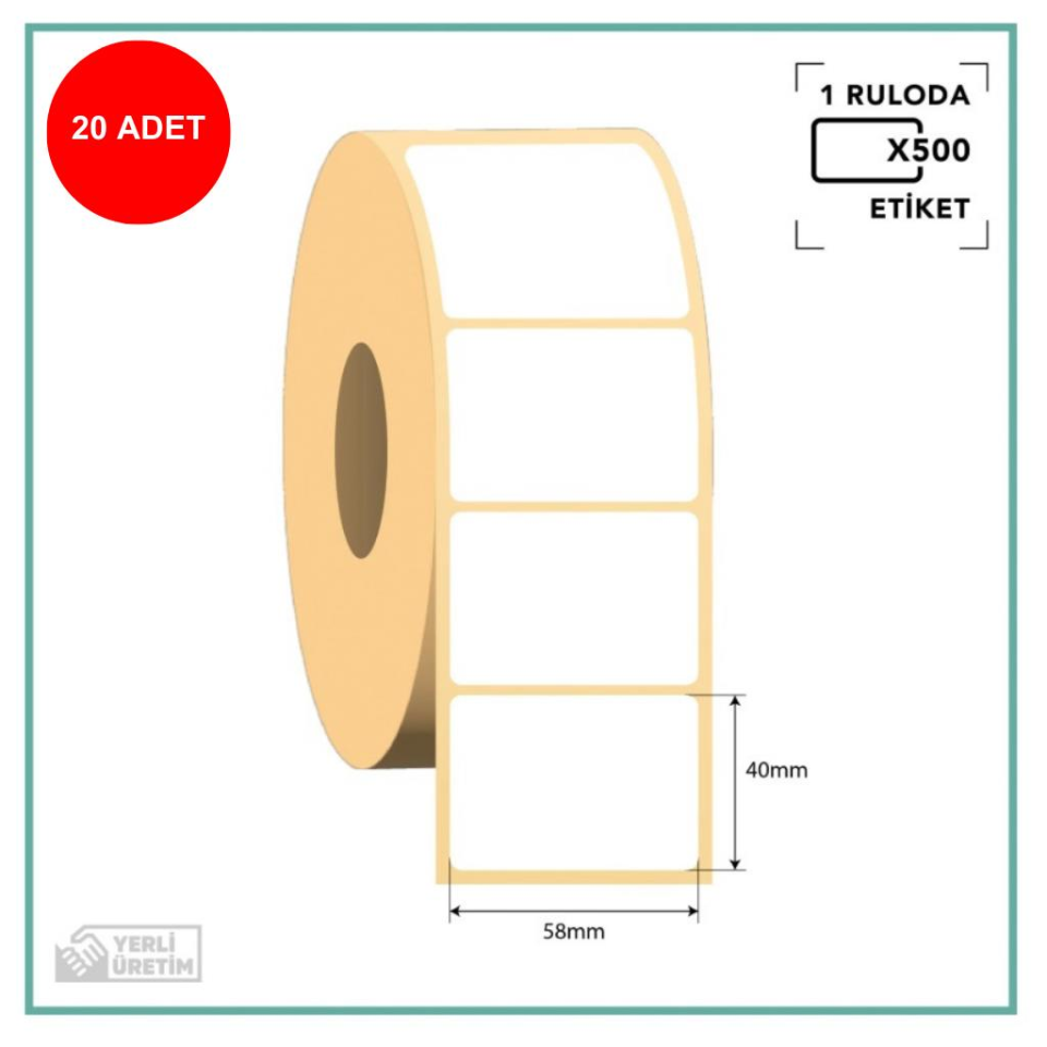 Termal Etiket Beyaz Zeminli 40 mm × 58 mm - 500 Adet