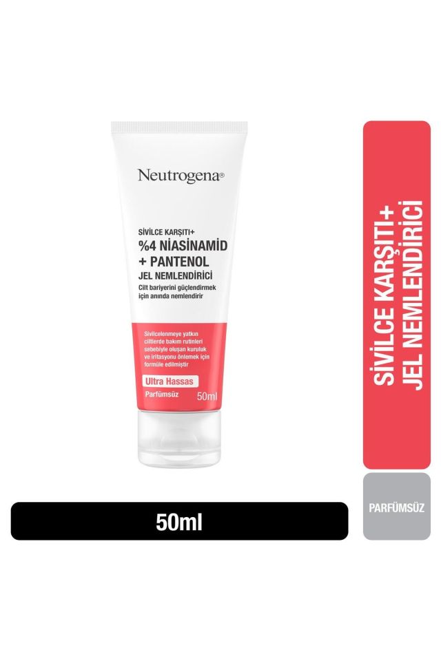 Neutrogena Sivilce Karşıtı % 4 Niasinamid + Pantenol Jel Nemlendirici Ultra Hasas Ciltler 50 ml