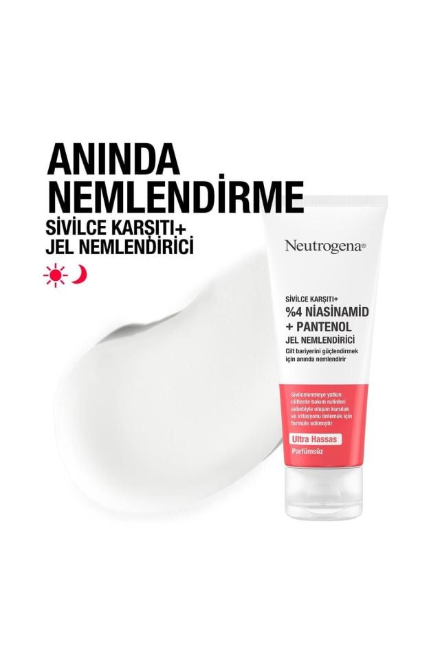 Neutrogena Sivilce Karşıtı % 4 Niasinamid + Pantenol Jel Nemlendirici Ultra Hasas Ciltler 50 ml