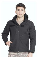 Çapraz Cepli Askeri Tactical Softshell Polar Mont SİYAH - M