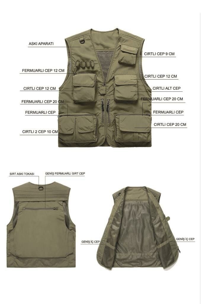 Single Sword 15 Cepli Çok Amaçlı Avcı Sporcu Yeleği - Outdoor Fileli Yelek HAKİ - 3XL