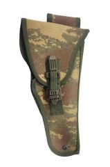 Single Sword Kamuflaj Desenli Deri ve Nakış Seçenekli Sessiz Tabanca Kılıfı DÜZ - TSK