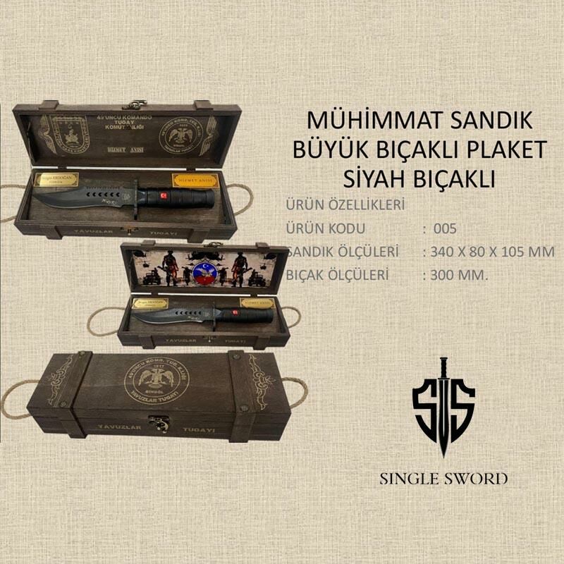 Single Sword Mühimmat sandığı Büyük Siyah Bıçaklı Plaket