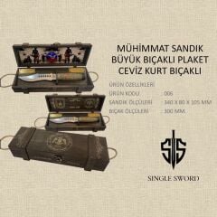 Single Sword Mühimmat Sandıklı Büyük Ceviz Saplı Kurt Bıçaklı Plaket