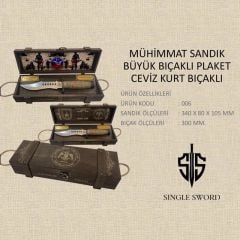 Single Sword Mühimmat Sandıklı Büyük Ceviz Saplı Kurt Bıçaklı Plaket