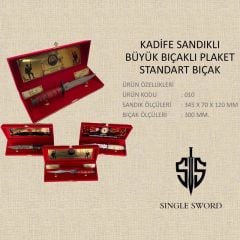 Single Sword Kırmızı Kadife Sandıklı Büyük Beyaz Saplı Kurt Logolu Kasaturalı Plaket