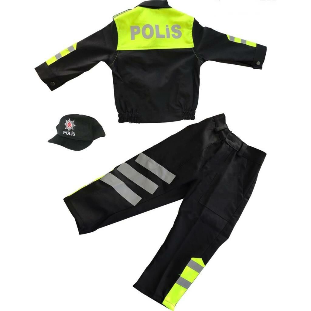 Kız&Erkek Çocuk Polis Kıyafeti (Şapka, Gömlek, Pantolon Takımı) Yeni Model SARI - 10