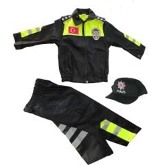 Kız&Erkek Çocuk Polis Kıyafeti (Şapka, Gömlek, Pantolon Takımı) Yeni Model SARI - 10