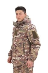 Single Sword Su ve Rüzgâr Geçirmez Softshell Erkek Kışlık Parka (Kapüşonlu) MULTİCAM - 3XL