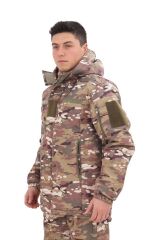 Single Sword Su ve Rüzgâr Geçirmez Softshell Erkek Kışlık Parka (Kapüşonlu) MULTİCAM - 3XL