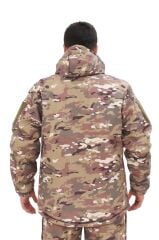 Single Sword Su ve Rüzgâr Geçirmez Softshell Erkek Kışlık Parka (Kapüşonlu) MULTİCAM - 3XL