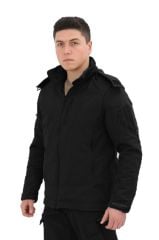 Single Sword Su&Rüzgar Geçirmez Outdoor Softshell Kışlık Erkek Mont (Kapüşonlu) SİYAH - 3XL