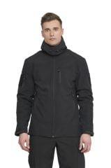 Single Sword Su&Rüzgar Geçirmez Outdoor Softshell Kışlık Erkek Mont (Kapüşonlu) SİYAH - 3XL