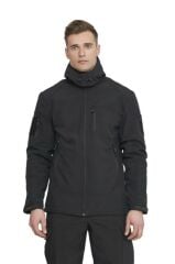Single Sword Su&Rüzgar Geçirmez Outdoor Softshell Kışlık Erkek Mont (Kapüşonlu) SİYAH - 3XL