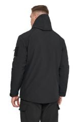 Single Sword Su&Rüzgar Geçirmez Outdoor Softshell Kışlık Erkek Mont (Kapüşonlu) SİYAH - 3XL