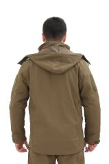 Single Sword Su&Rüzgar Geçirmez Outdoor Softshell Kışlık Erkek Mont (Kapüşonlu) HAKİ - XL