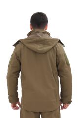 Single Sword Su&Rüzgar Geçirmez Outdoor Softshell Kışlık Erkek Mont (Kapüşonlu) HAKİ - 2XL