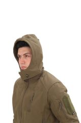 Single Sword Su&Rüzgar Geçirmez Outdoor Softshell Kışlık Erkek Mont (Kapüşonlu) HAKİ - 2XL