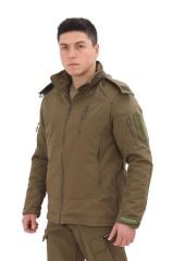 Single Sword Su&Rüzgar Geçirmez Outdoor Softshell Kışlık Erkek Mont (Kapüşonlu) HAKİ - 3XL