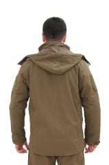 Single Sword Su&Rüzgar Geçirmez Outdoor Softshell Kışlık Erkek Mont (Kapüşonlu) HAKİ - 3XL