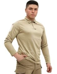 Single Sword Polo Yaka Uzun Kol Taktik T-Shirt AÇIK BEJ - 2XL