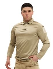 Single Sword Polo Yaka Uzun Kol Taktik T-Shirt AÇIK BEJ - 2XL