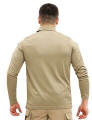 Single Sword Polo Yaka Uzun Kol Taktik T-Shirt AÇIK BEJ - 2XL
