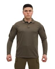 Single Sword Polo Yaka Uzun Kol Taktik T-Shirt AÇIK BEJ - XL