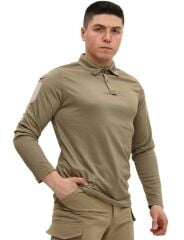 Single Sword Polo Yaka Uzun Kol Taktik T-Shirt BEJ - XL