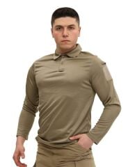 Single Sword Polo Yaka Uzun Kol Taktik T-Shirt BEJ - XL