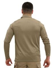 Single Sword Polo Yaka Uzun Kol Taktik T-Shirt BEJ - XL