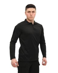 Single Sword Polo Yaka Uzun Kol Taktik T-Shirt SİYAH - L