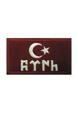 Single Sword Göktürkçe TÜRK Yazılı  Ay Yıldız Nakış Patch - Cırtlı Peç KIRMIZI-BEYAZ