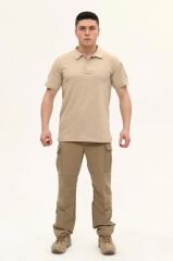 Single Sword Regular Fit Polo Yaka Kısa Kollu Erkek Tişört BEJ - 2XL