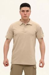 Single Sword Regular Fit Polo Yaka Kısa Kollu Erkek Tişört BEJ - 2XL