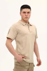 Single Sword Regular Fit Polo Yaka Kısa Kollu Erkek Tişört BEJ - 2XL