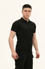 Single Sword Regular Fit Polo Yaka Kısa Kollu Erkek Tişört SİYAH - 2XL