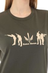 Single Sword Bisiklet Yaka Kısa Kollu Baskılı Kadın&Erkek T-Shirt HAKİ - 2XL
