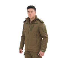 Single Sword Su&Rüzgâr Geçirmez Kapüşonlu Softshell Kışlık Erkek Mont HAKİ - 3XL