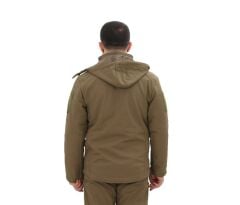 Single Sword Su&Rüzgâr Geçirmez Kapüşonlu Softshell Kışlık Erkek Mont HAKİ - 3XL